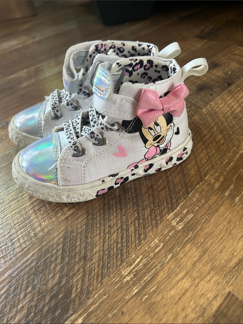 White & Pink High-Top Kids Sneakers